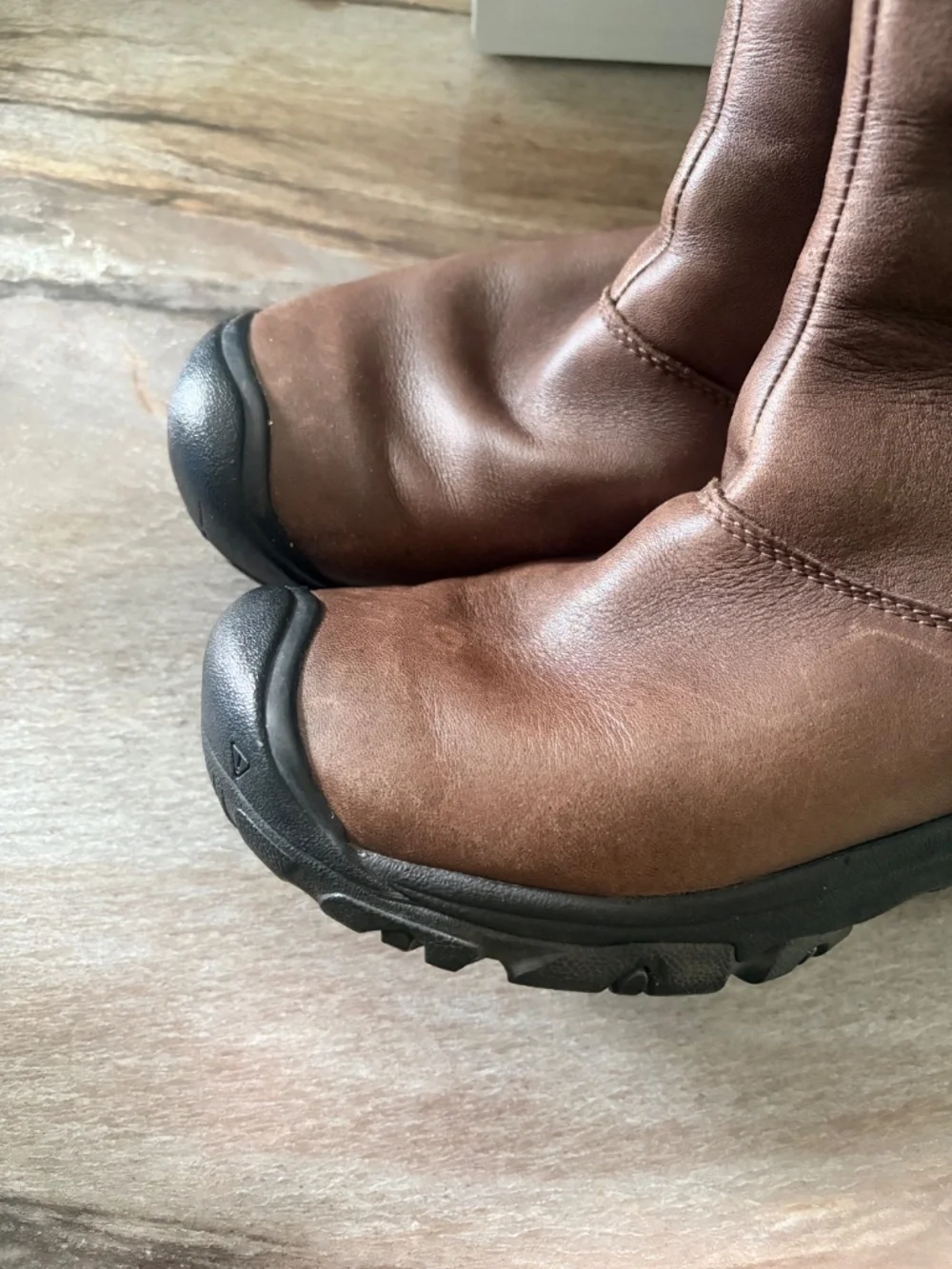 Keen Laken Tall Brown Leather Boots Side Zip Waterproof 7